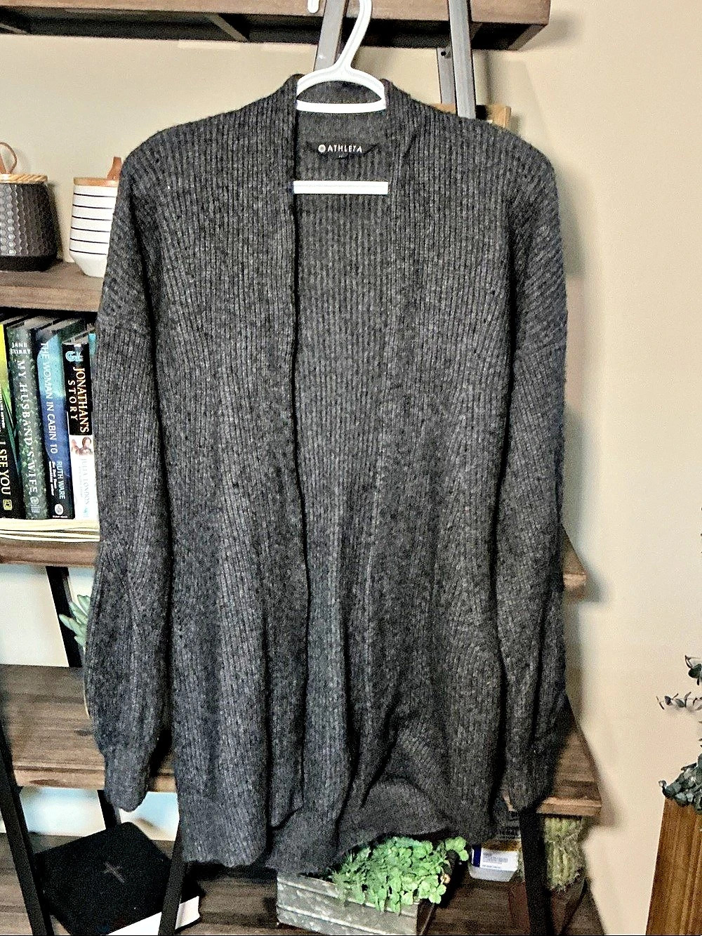 Athleta Ribbed Open Front Cardigan Gray Medium